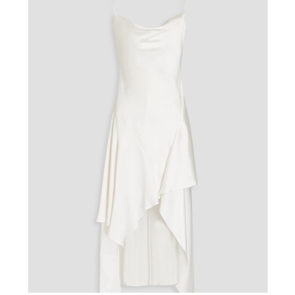 ALICE + OLIVIA us 2 ivory satin 
Evana asymmetric draped satin-twill midi dress - Picture 1 of 5
